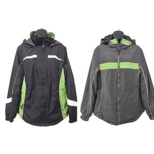 SJB Active Women's  2 in 1 Reversible Black Green Winter Coat Jacket Size Medium